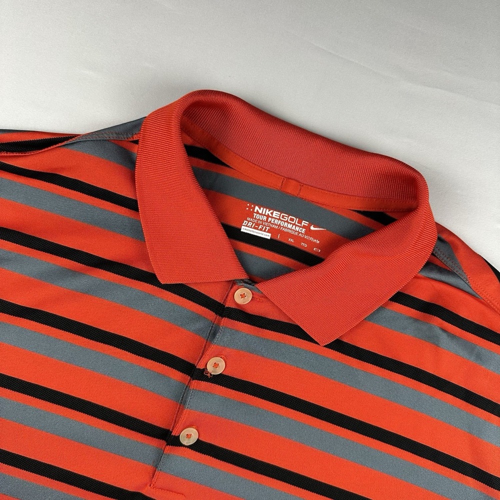 Nike Polo Shirt Mens XXL Red Vapor STRIPED Print Dri Fit Golf Perofmrmace‎ Polo